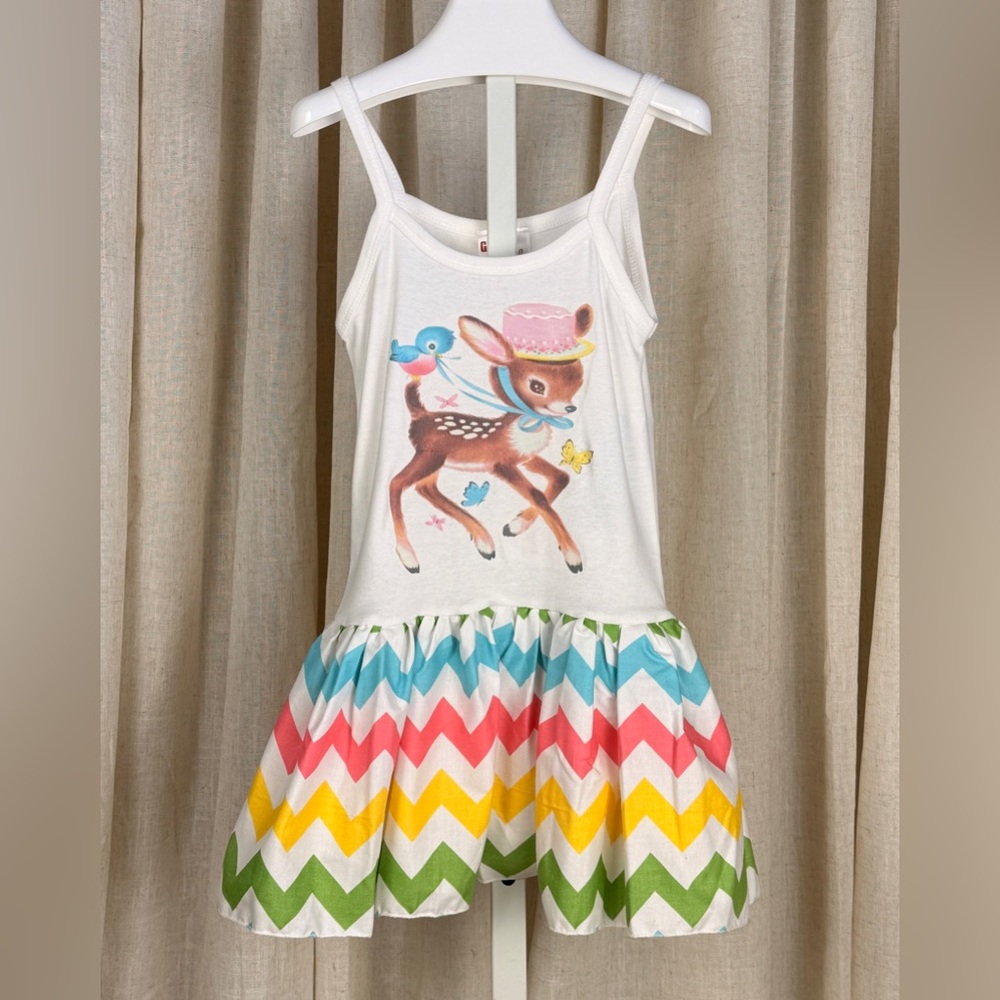 GUS & LOLA Girls White Deer Print Chevron Skirt Dress 3T NWOT